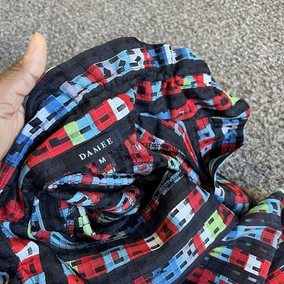 Damee Colorful Striped Print Wire Collar Tunic Top Womens Size M Medium - Picture 5 of 6